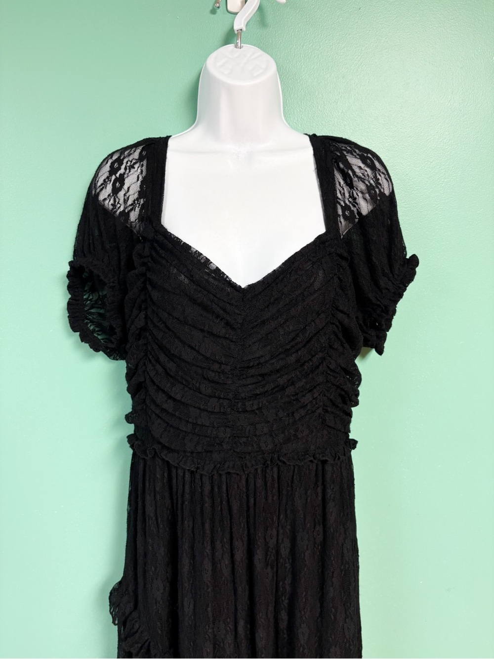 NWT AE American Eagle Mixed Knit Lace Bodice Midi Romper Dress Black Size L NEW - Picture 4 of 12